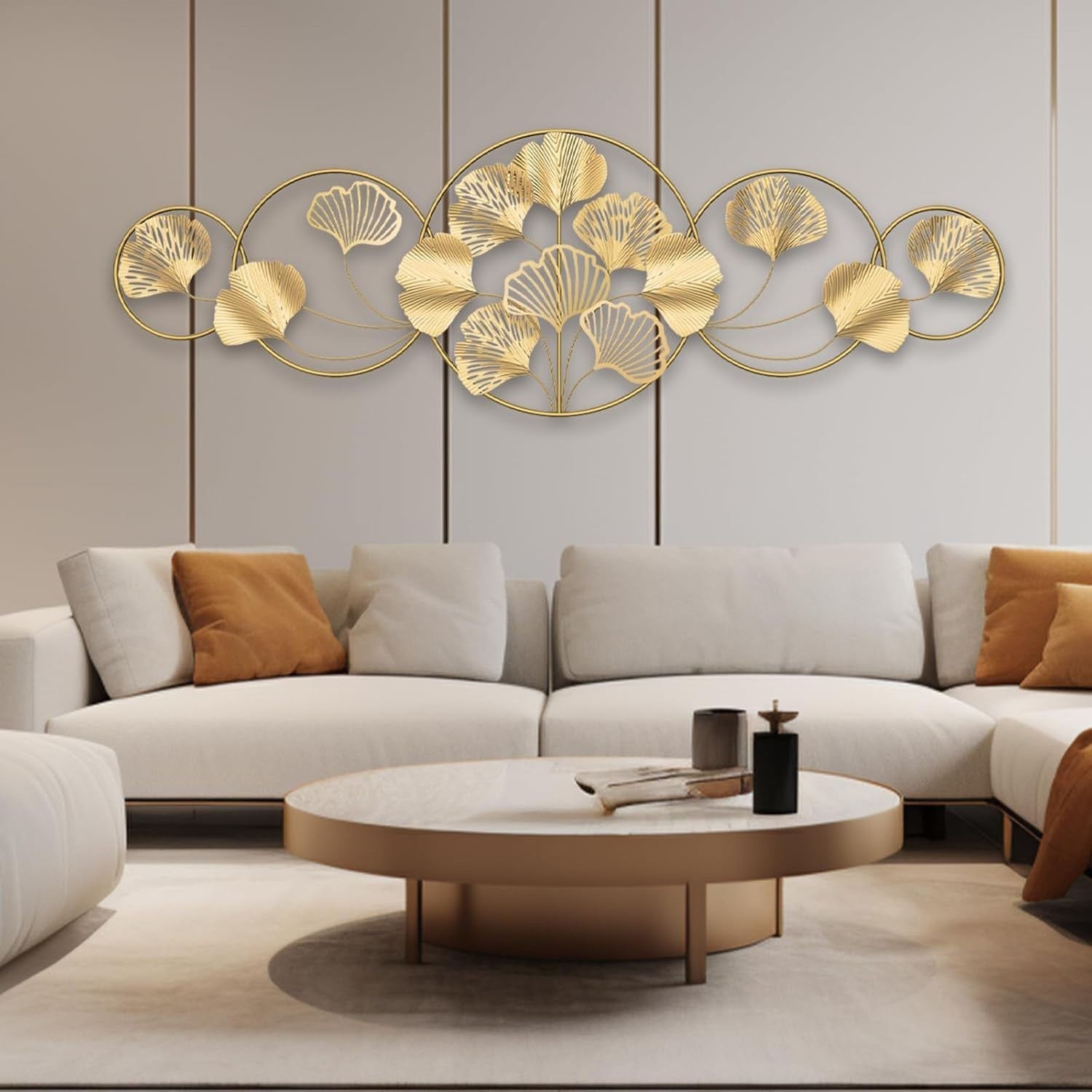 Gold Ginkgo Leaf Metal Wall Art Large Luxury Decor 128x43cm
