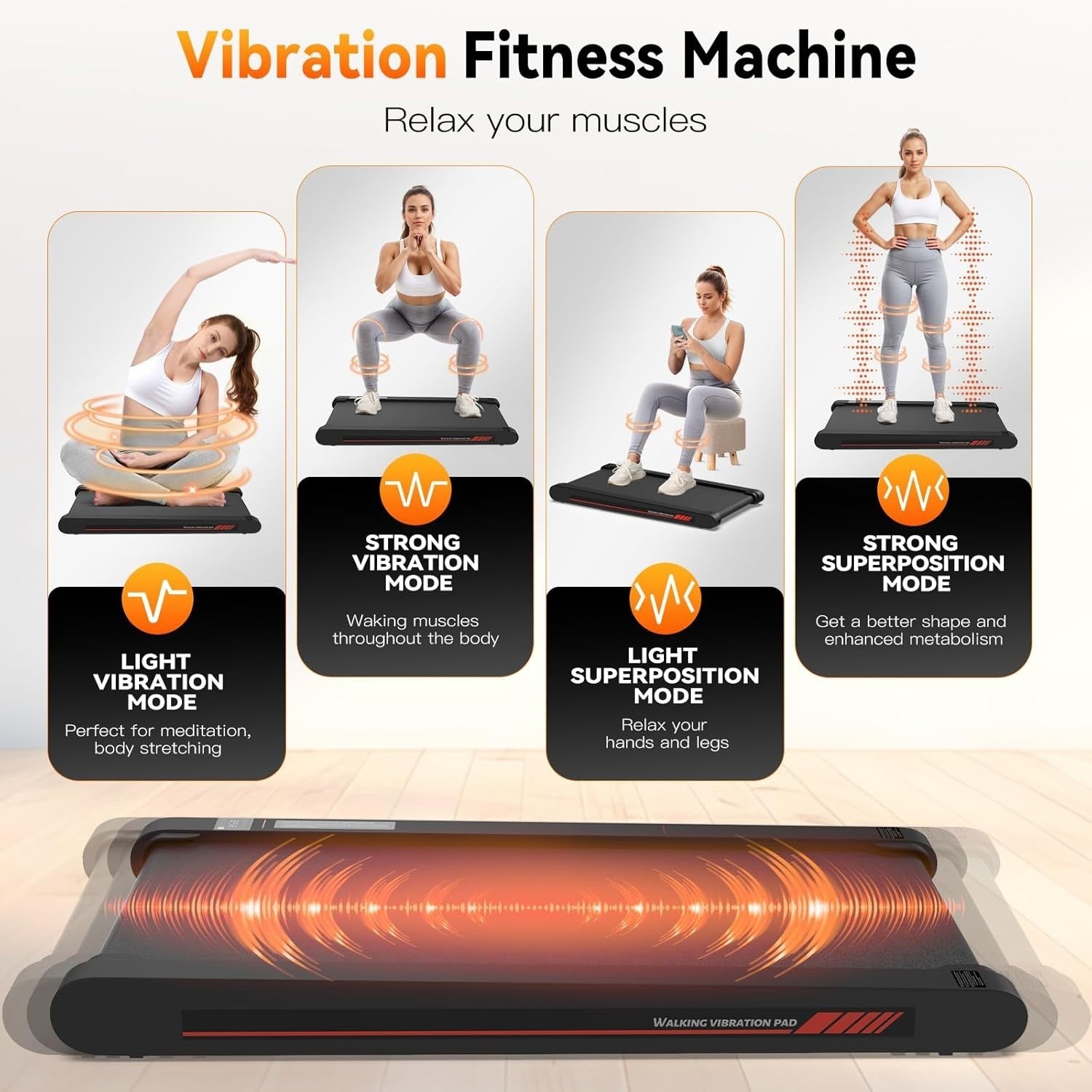 4-in-1 Vibration Walking Pad Treadmill Under Desk Home Office Gym