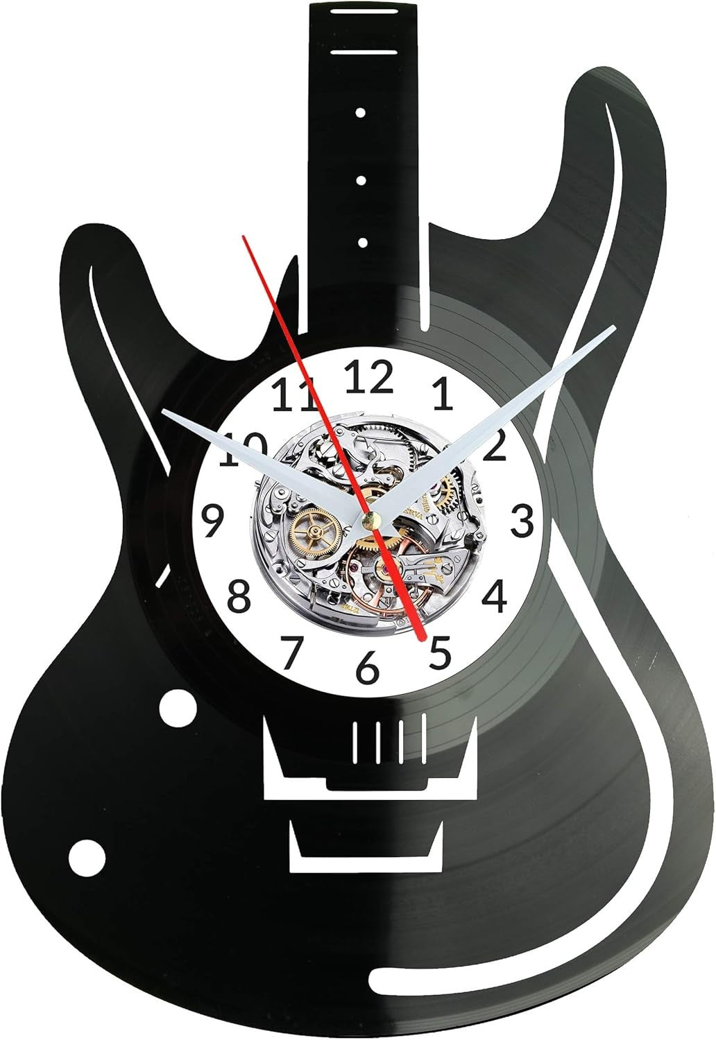 Guitar Wall Clock – Silent Non-Ticking Vinyl Record Style Music Room Decor