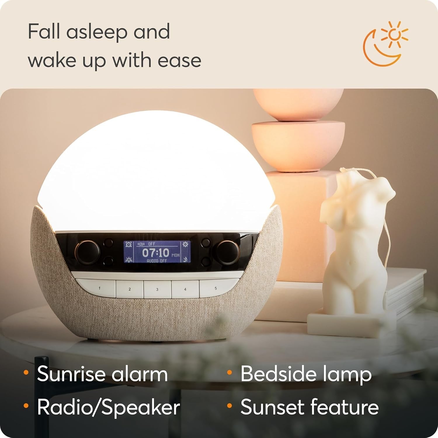 White Sunrise Wake Up Light Alarm Clock FM Radio Bluetooth Sleep Lamp