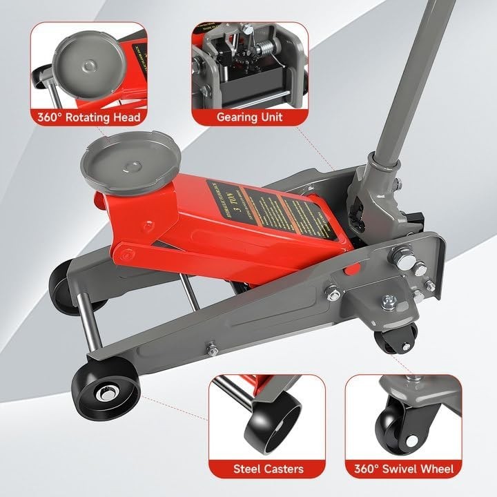 3 Ton Low Profile Hydraulic Trolley Jack 135–460mm Heavy Duty Car Lift Red