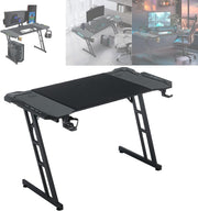 Gaming Desk w/LED 140×60cm Carbon Fiber Computer Table, Black Z-Frame