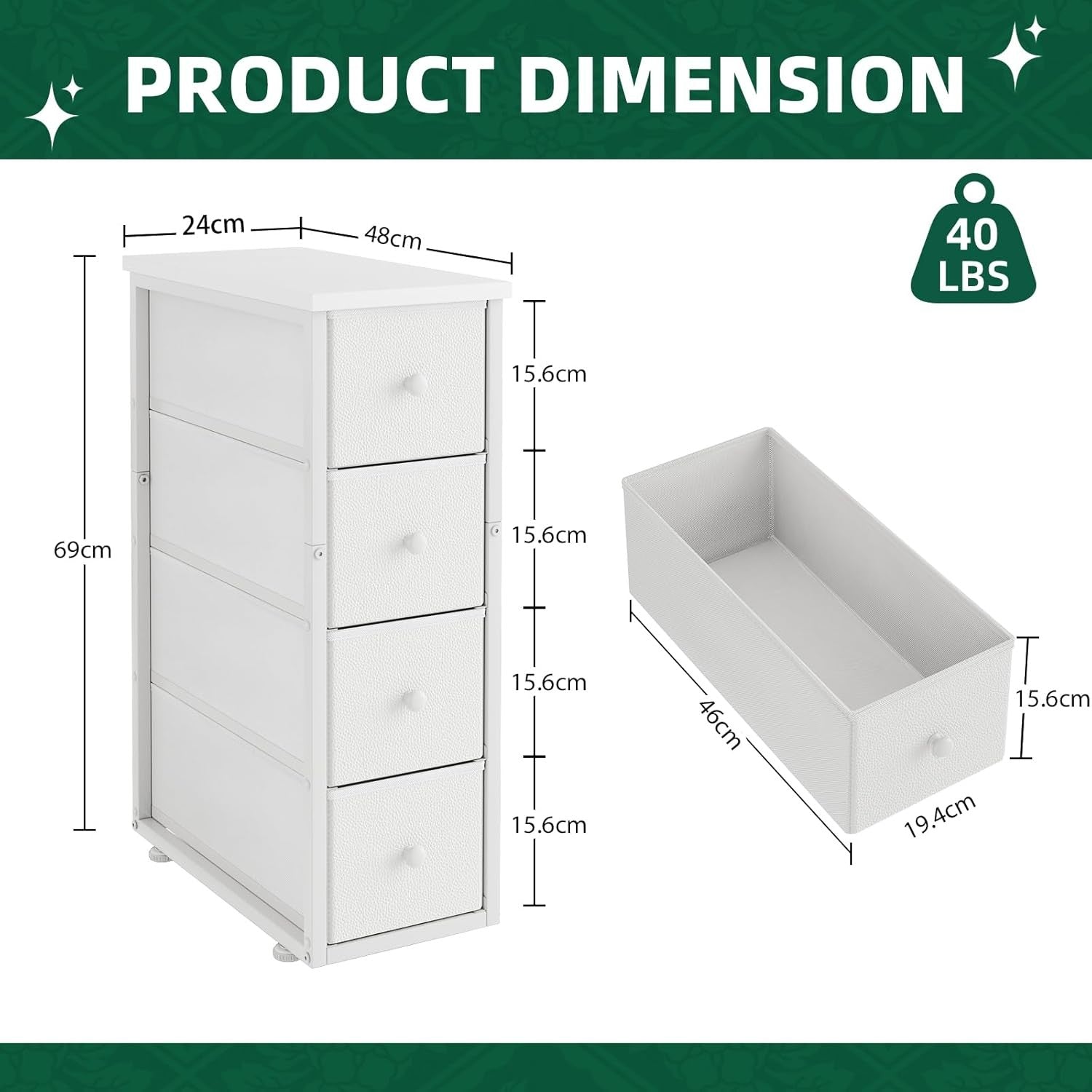 Slim 5-Drawer Tall Storage Cabinet with Wood Top Bedroom Hallway Organizer Unit