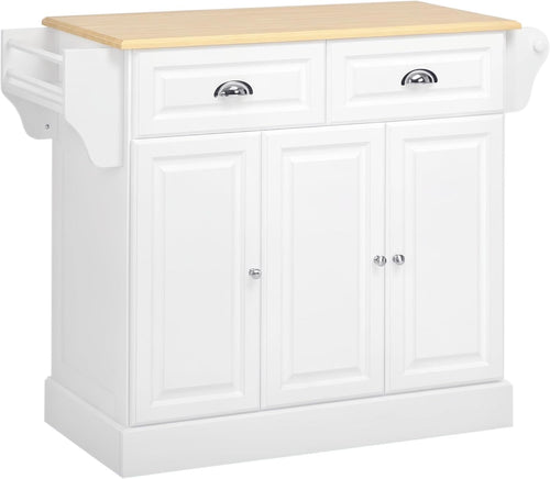 Kitchen Island Trolley with Drawers & Adjustable Shelf White 110x45x90cm