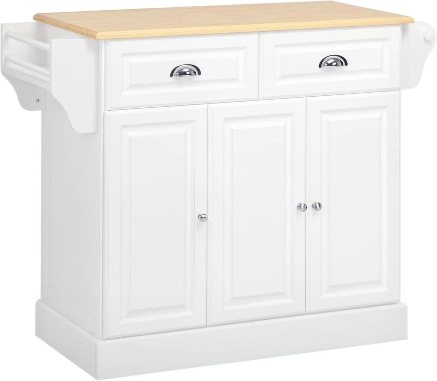 Kitchen Island Trolley with Drawers & Adjustable Shelf White 110x45x90cm