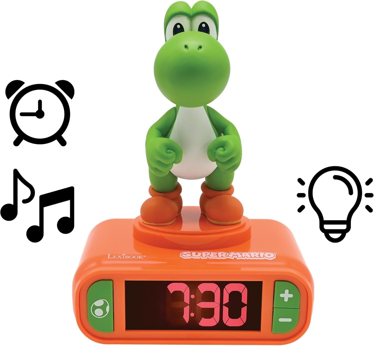 Kids Green Orange Dinosaur Alarm Clock Night Light LCD Snooze Sound