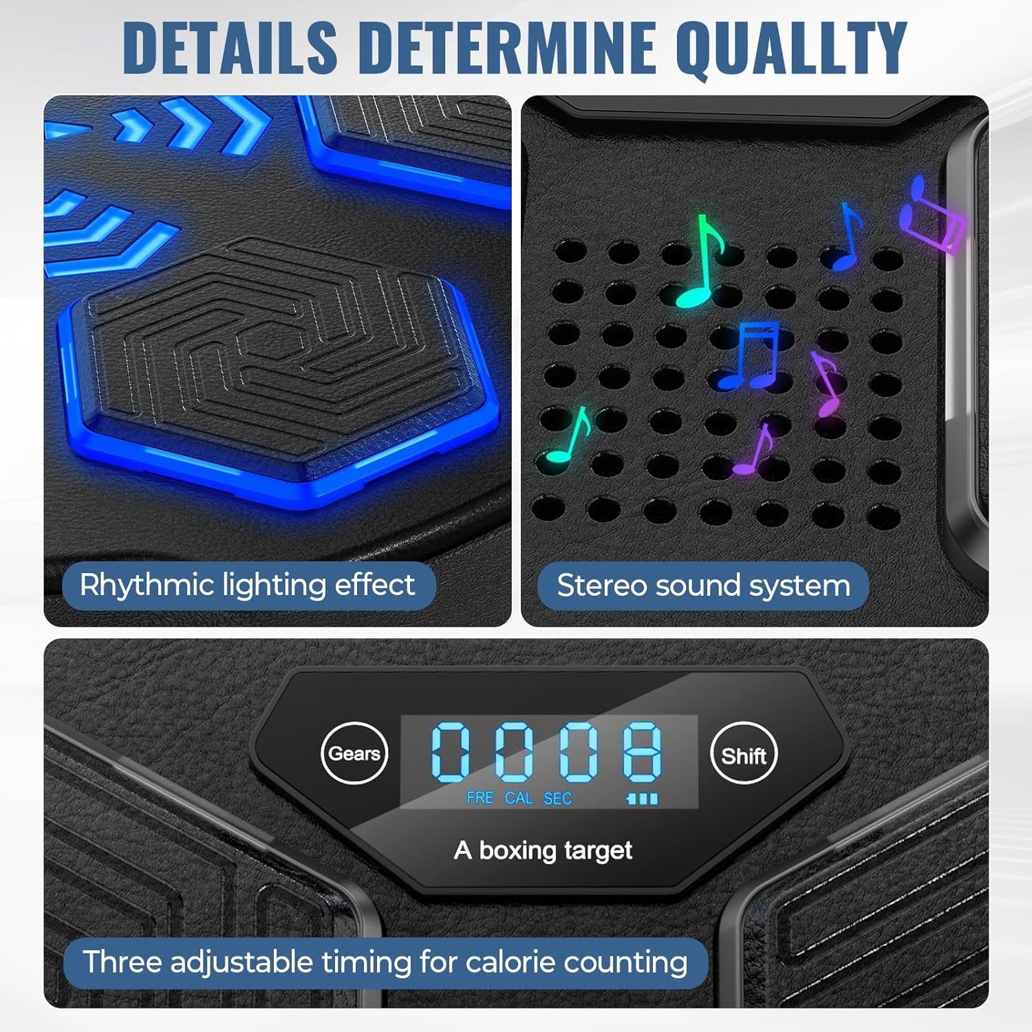 Smart Music Boxing Machine Black Blue LED Wall Punch Trainer with Gloves