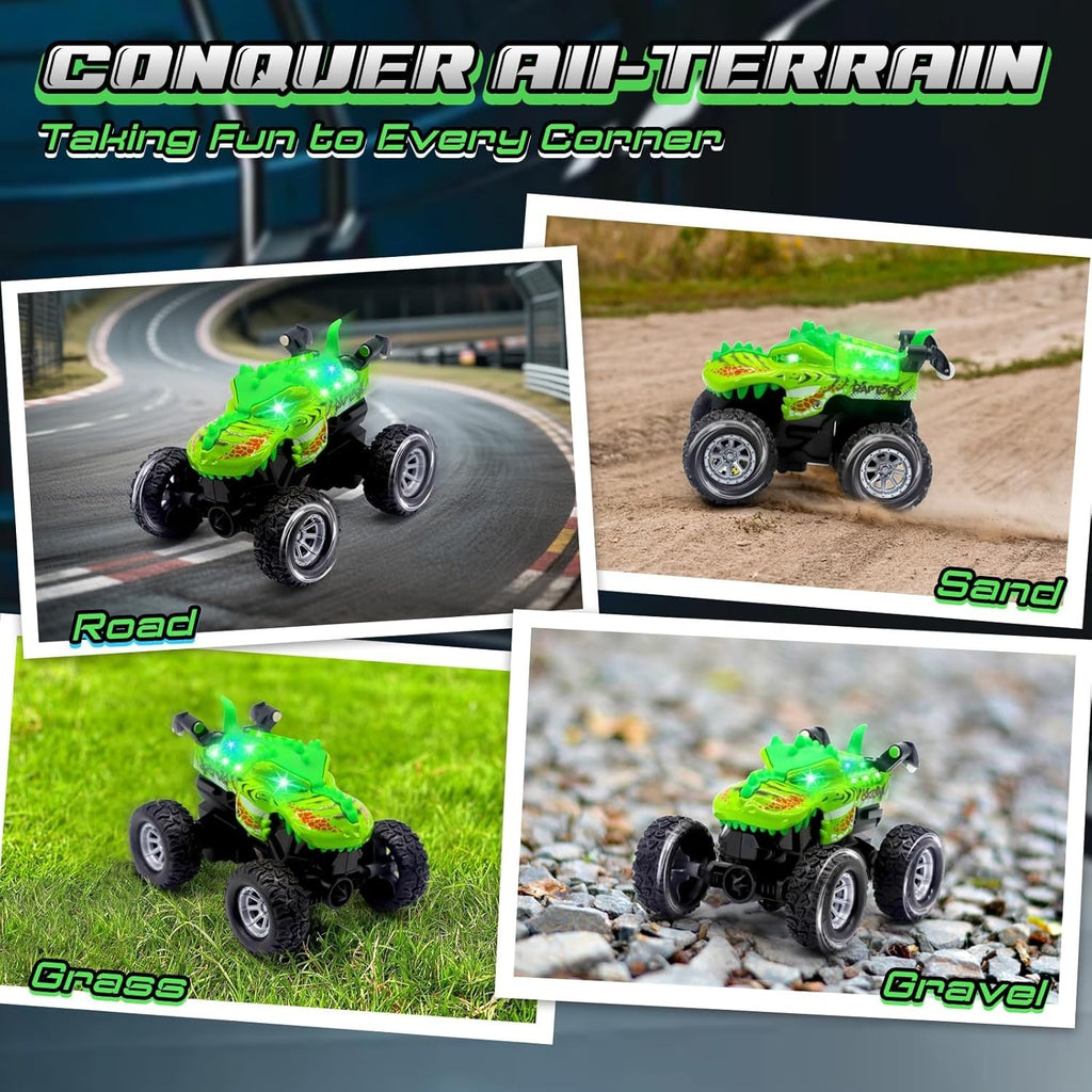 Dinosaur RC Car with LED Eyes – 2.4GHz Rechargeable Stunt Toy for Kids 6–12