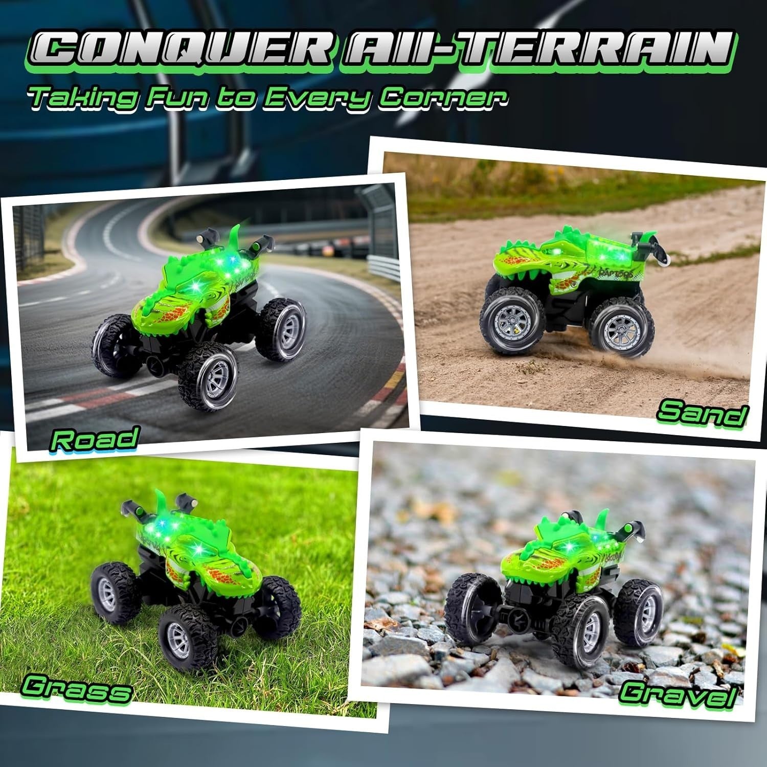 Dinosaur RC Car with LED Eyes – 2.4GHz Rechargeable Stunt Toy for Kids 6–12