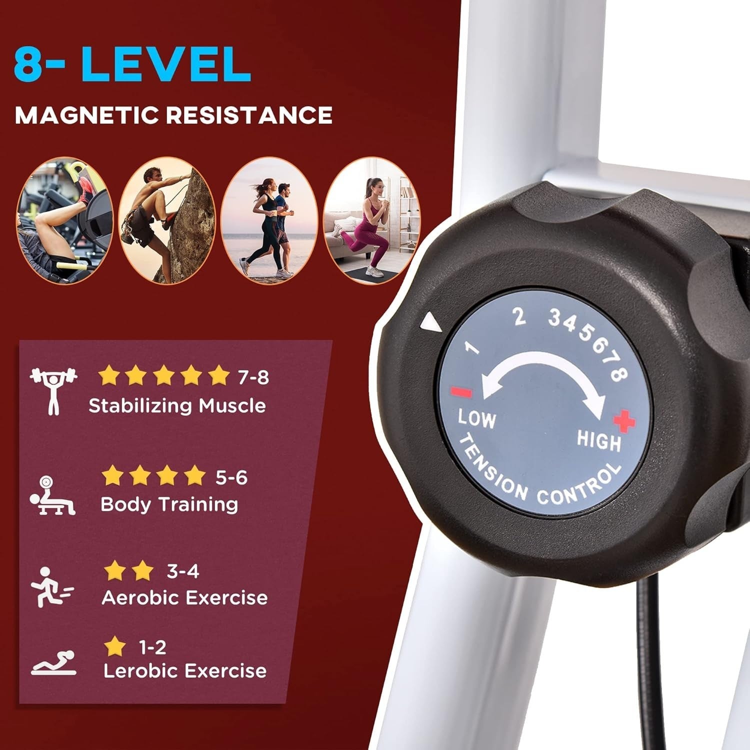 Red Folding Exercise Bike 8-Level Magnetic Resistance LCD Pulse Home Trainer