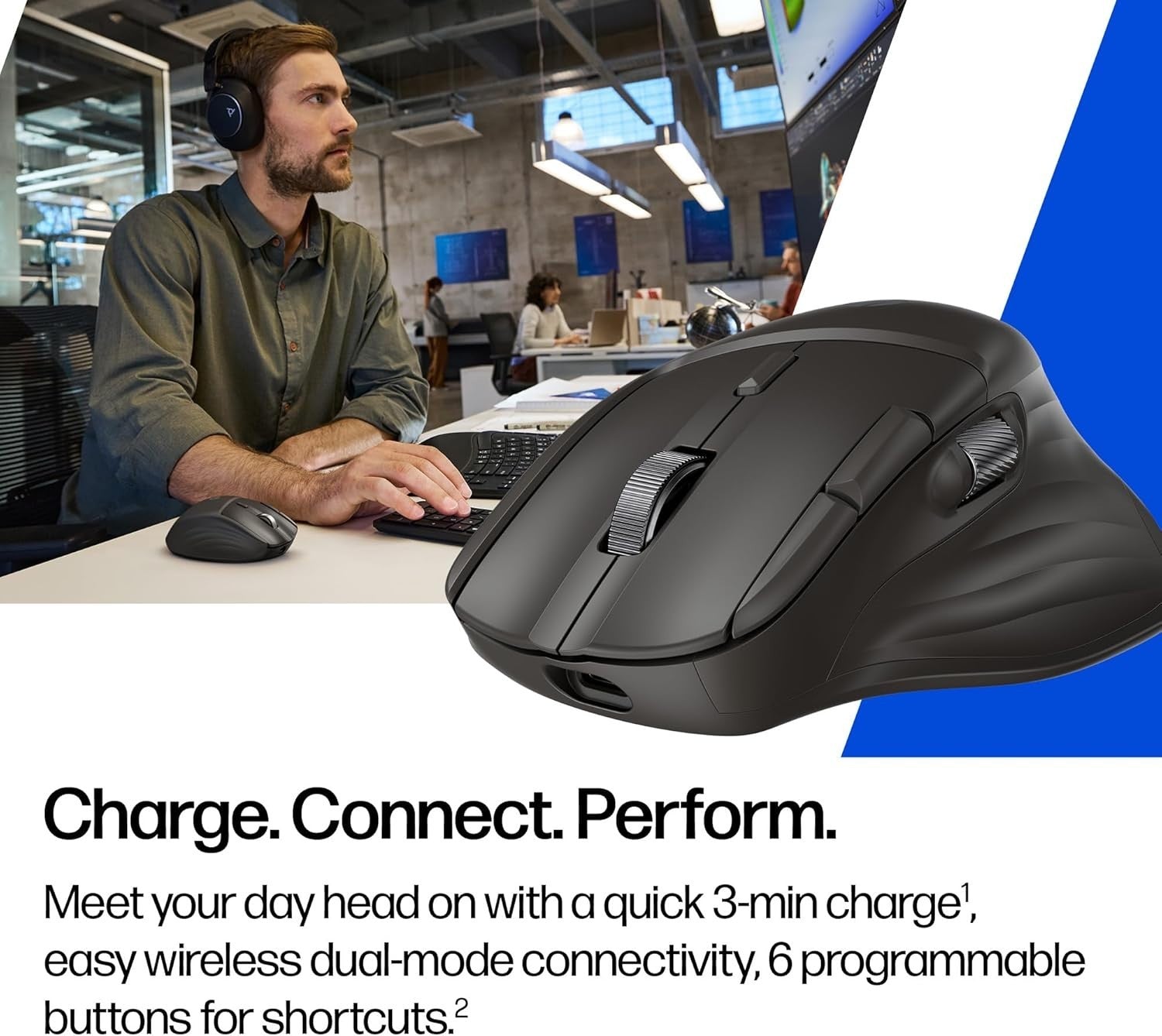 Ergonomic Wireless Mouse 6K DPI Fast Scroll Rechargeable Multi-Device