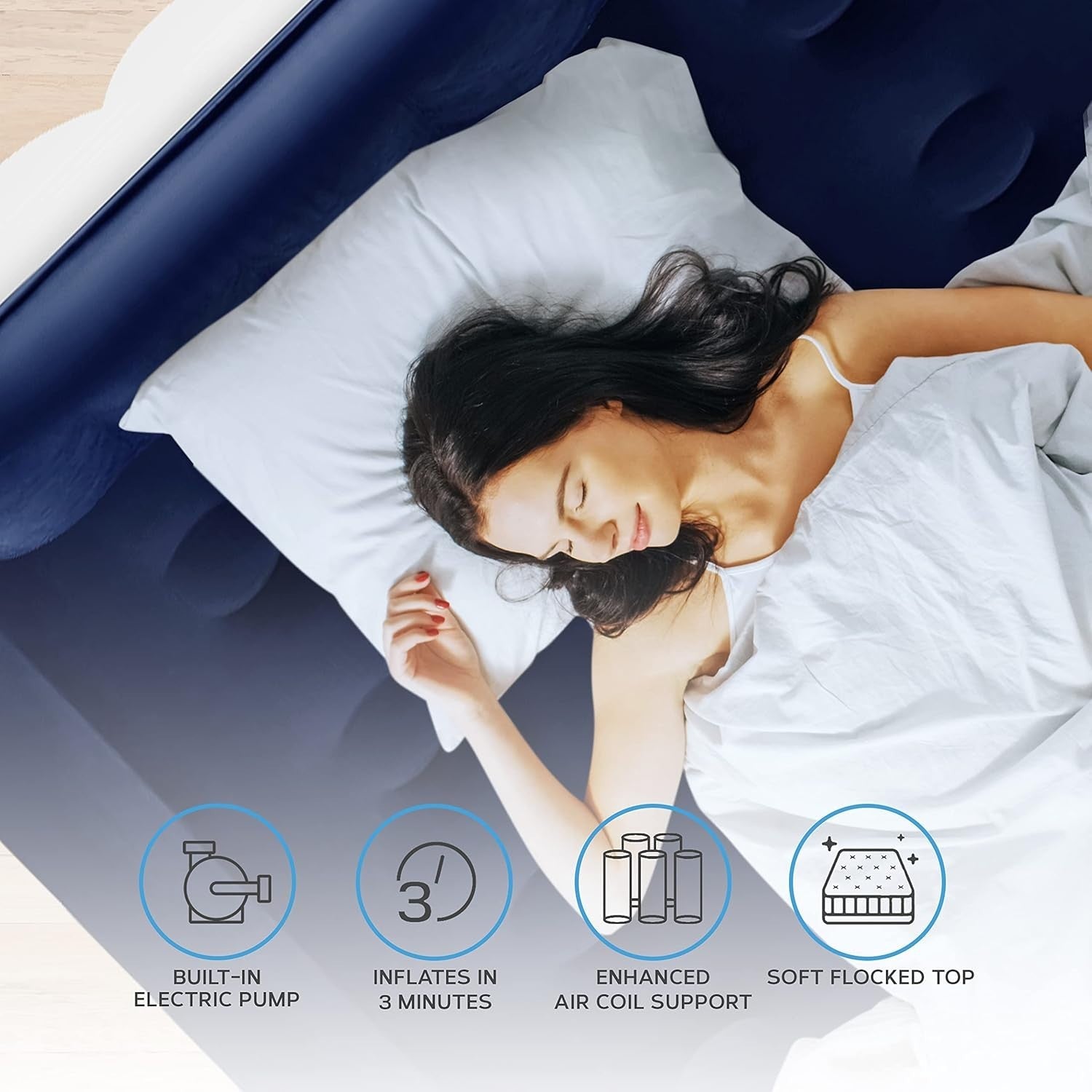 King Air Mattress with Electric Pump & Headboard – 152x203cm Inflatable