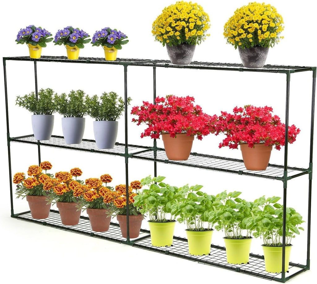 6-Tier Greenhouse Metal Shelving Rack for Plants Pots & Trays 222×30×114cm
