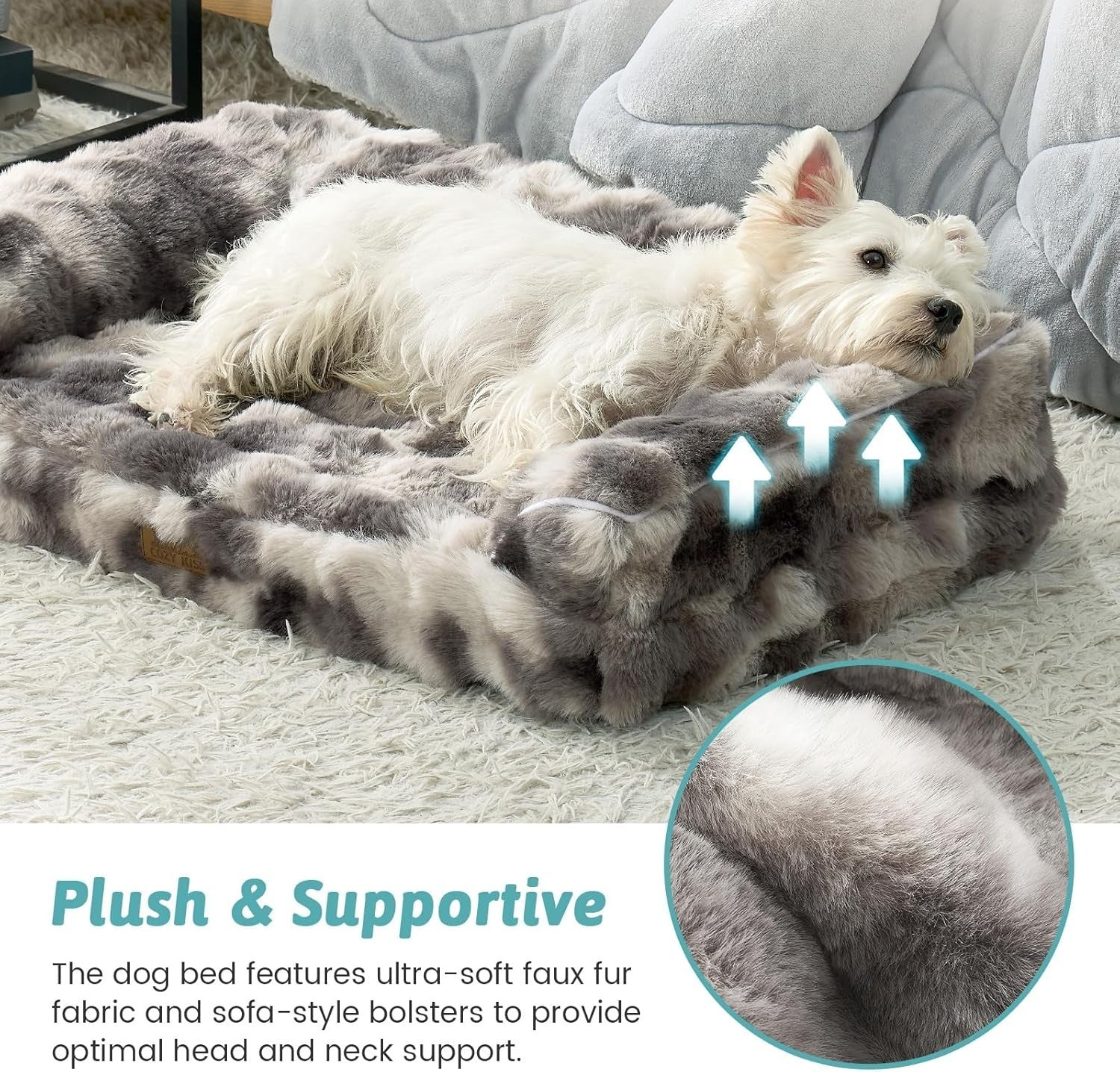 Large Orthopedic Dog Bed 91x68cm Faux Fur Sofa Washable
