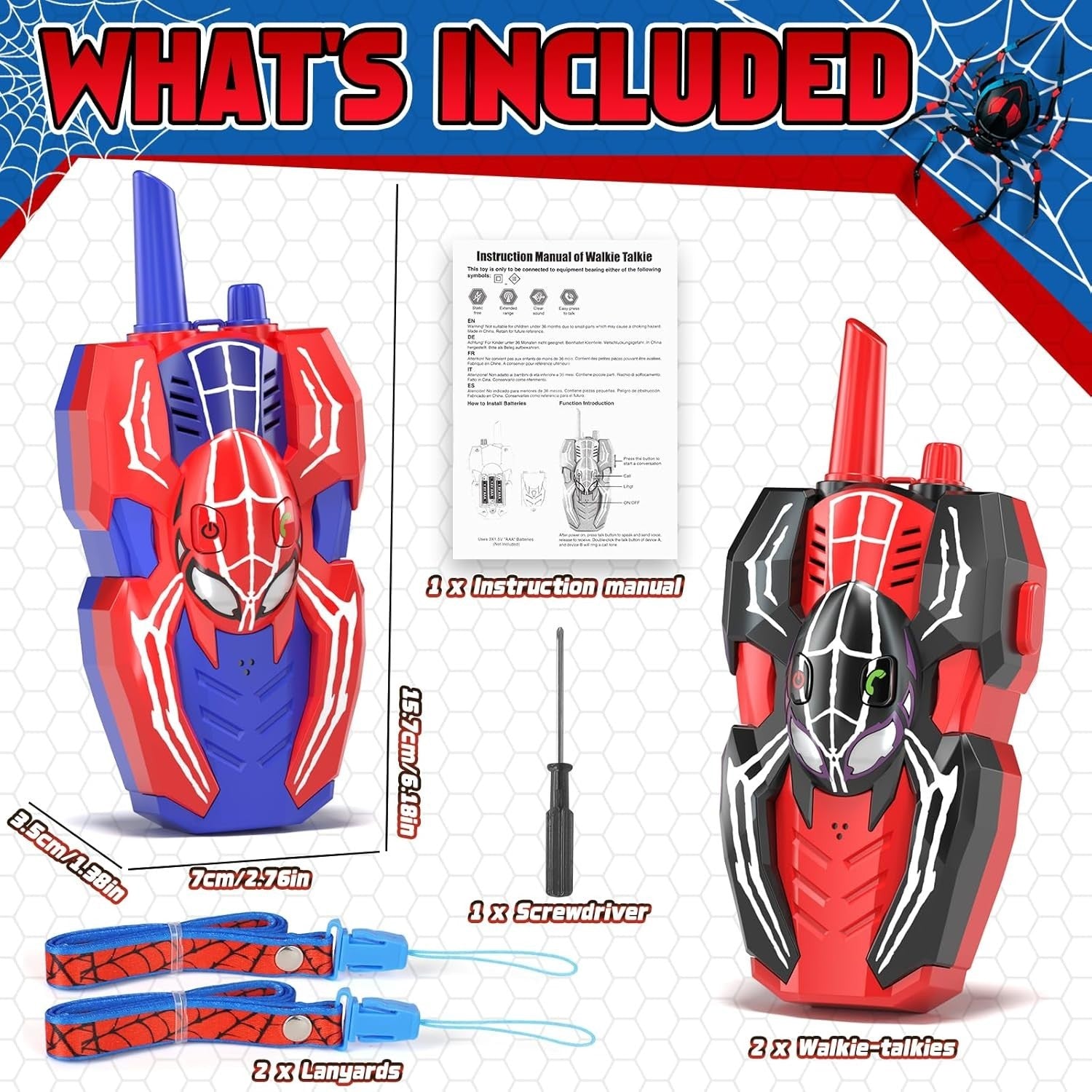 Kids Walkie Talkies 2 Pack Spider Toy Long Range Outdoor Gift Boys