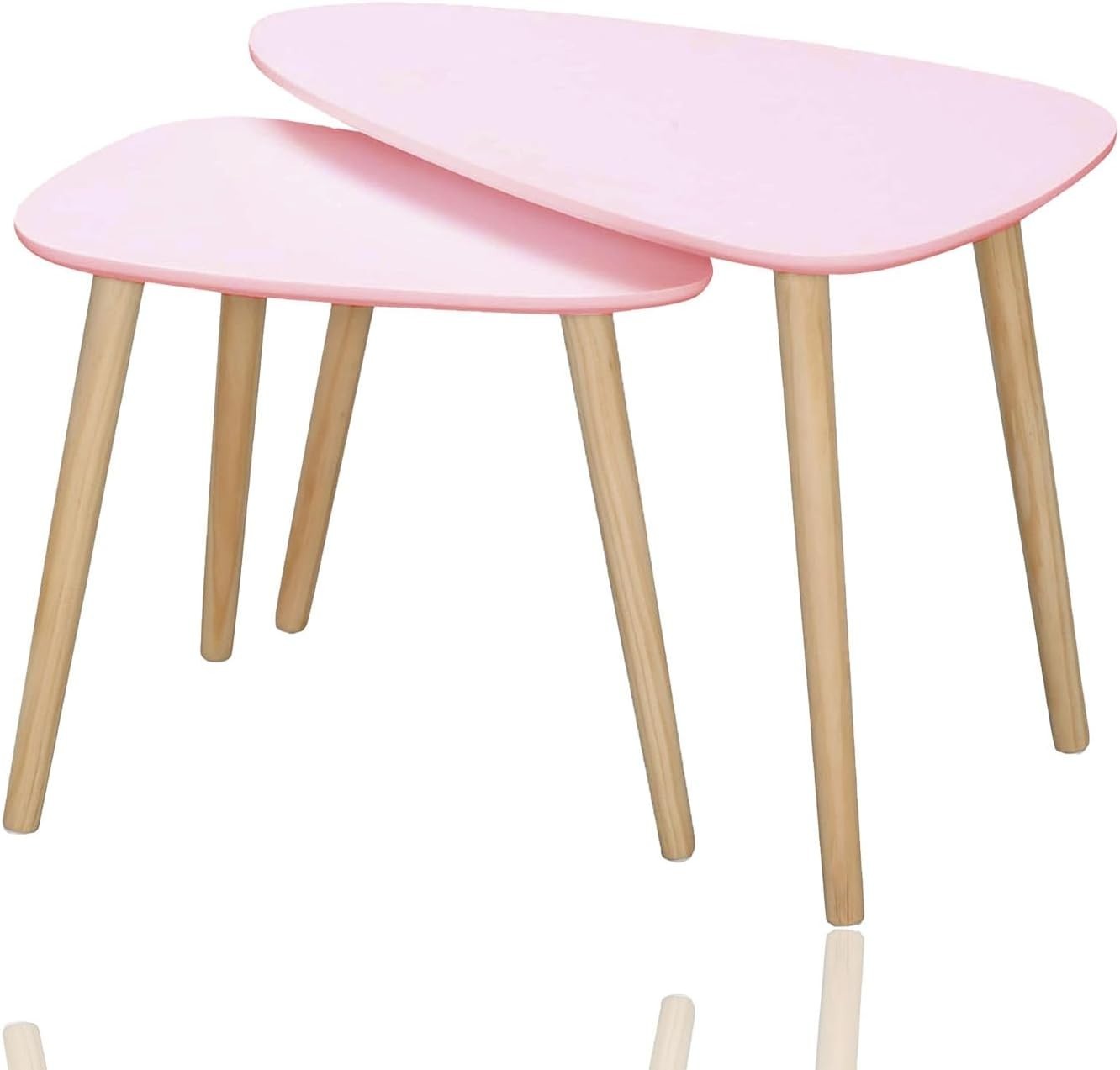Space Saving Nesting Coffee Tables Set of 2 Blush Wood Side End Nightstand