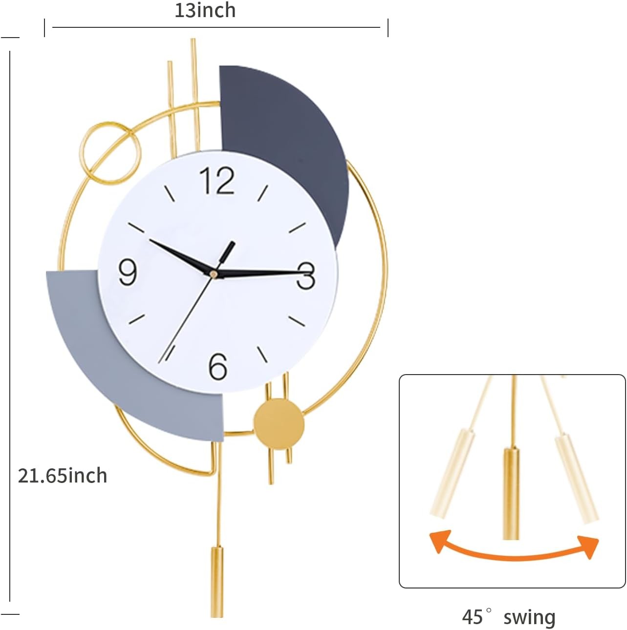 Large Modern Wall Clock Silent Non-Ticking Luxury Decorative Clock 33×54cm