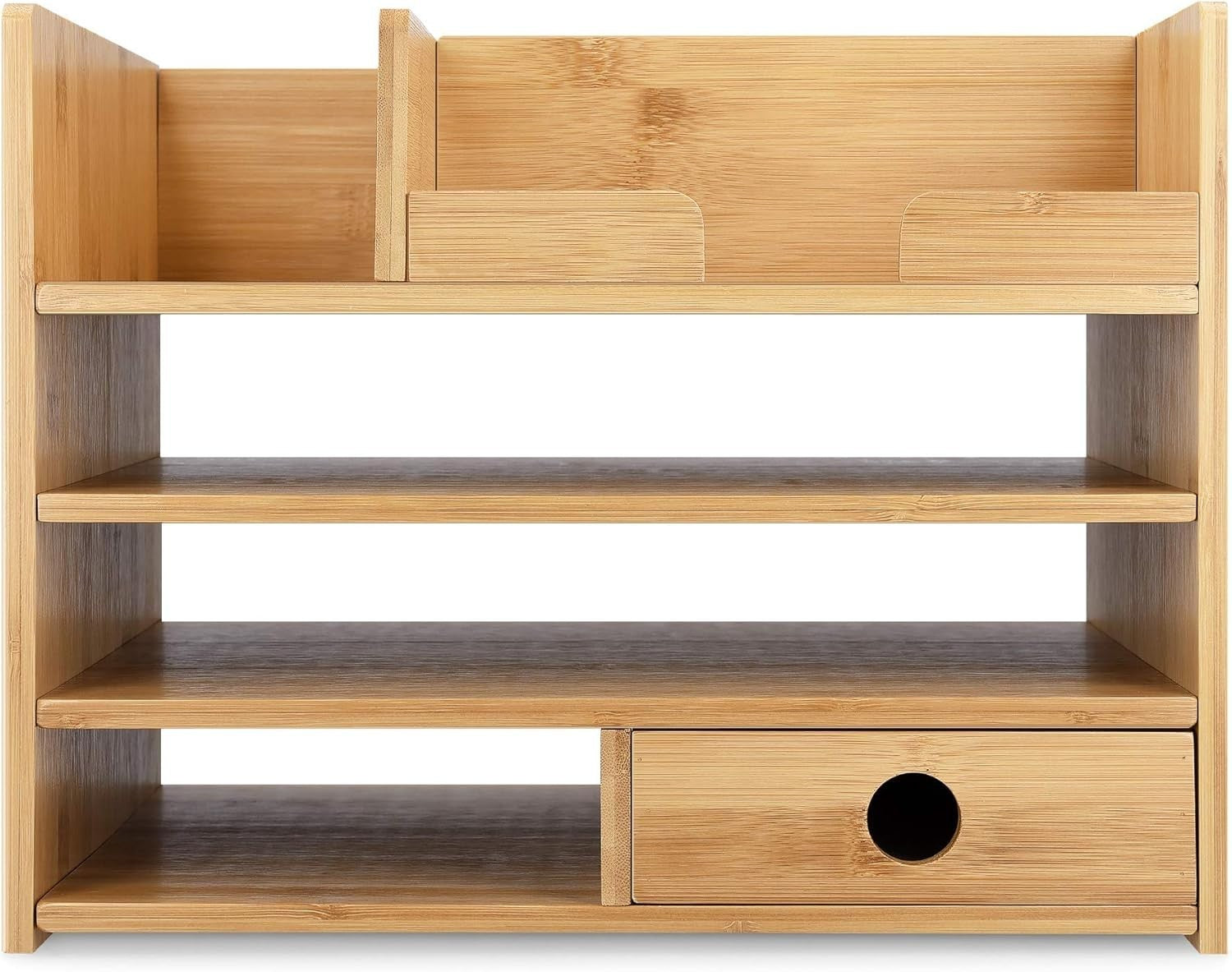 Bamboo Desk Organiser with Drawers & Compartments for Office & Stationery