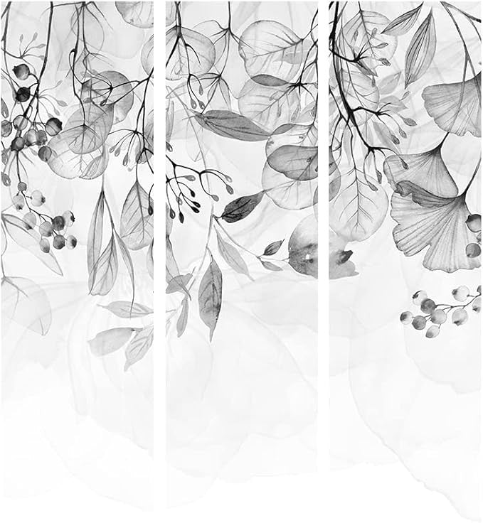 Grey Leaf 3 Panel Room Divider 135x172cm Folding Screen Nature