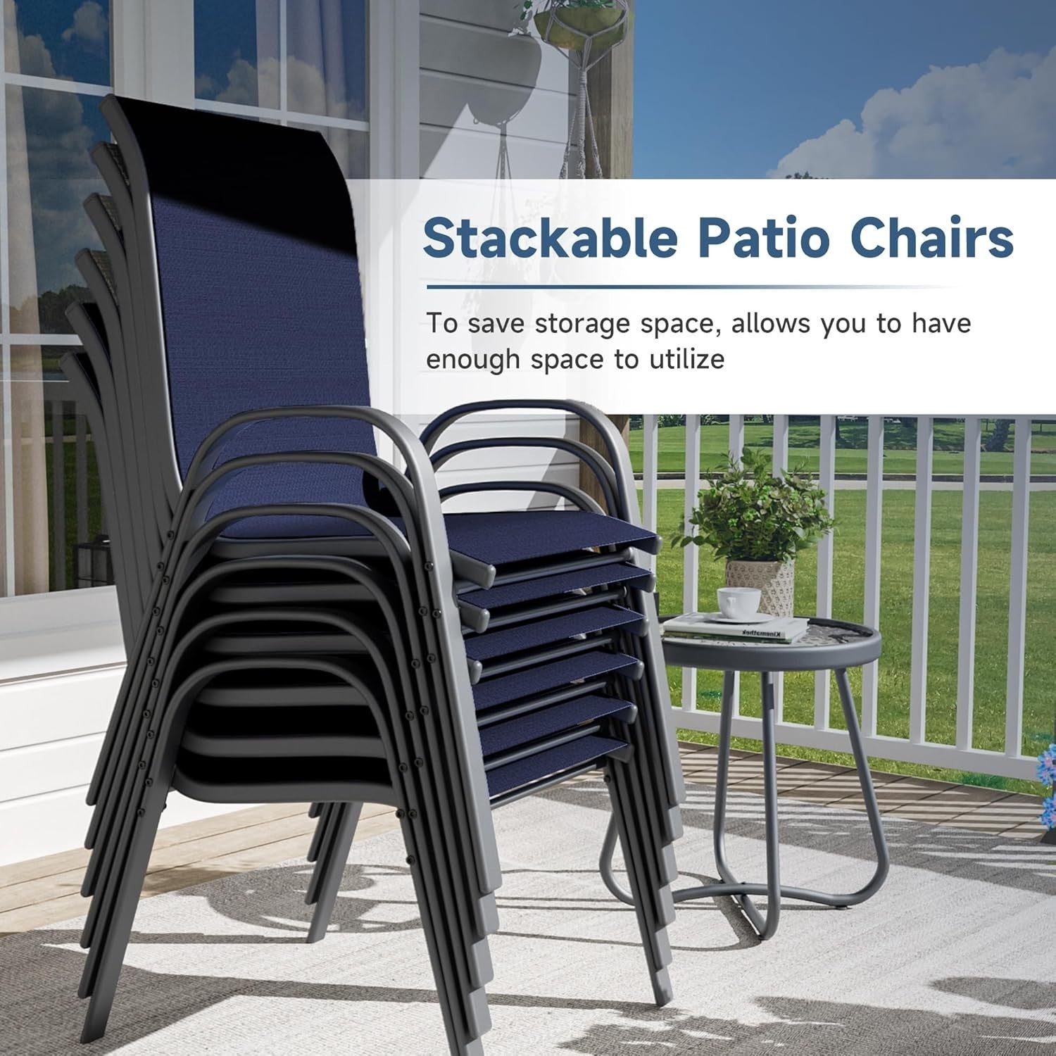 6x Stackable Outdoor Patio Dining Chairs Weatherproof Garden Seating