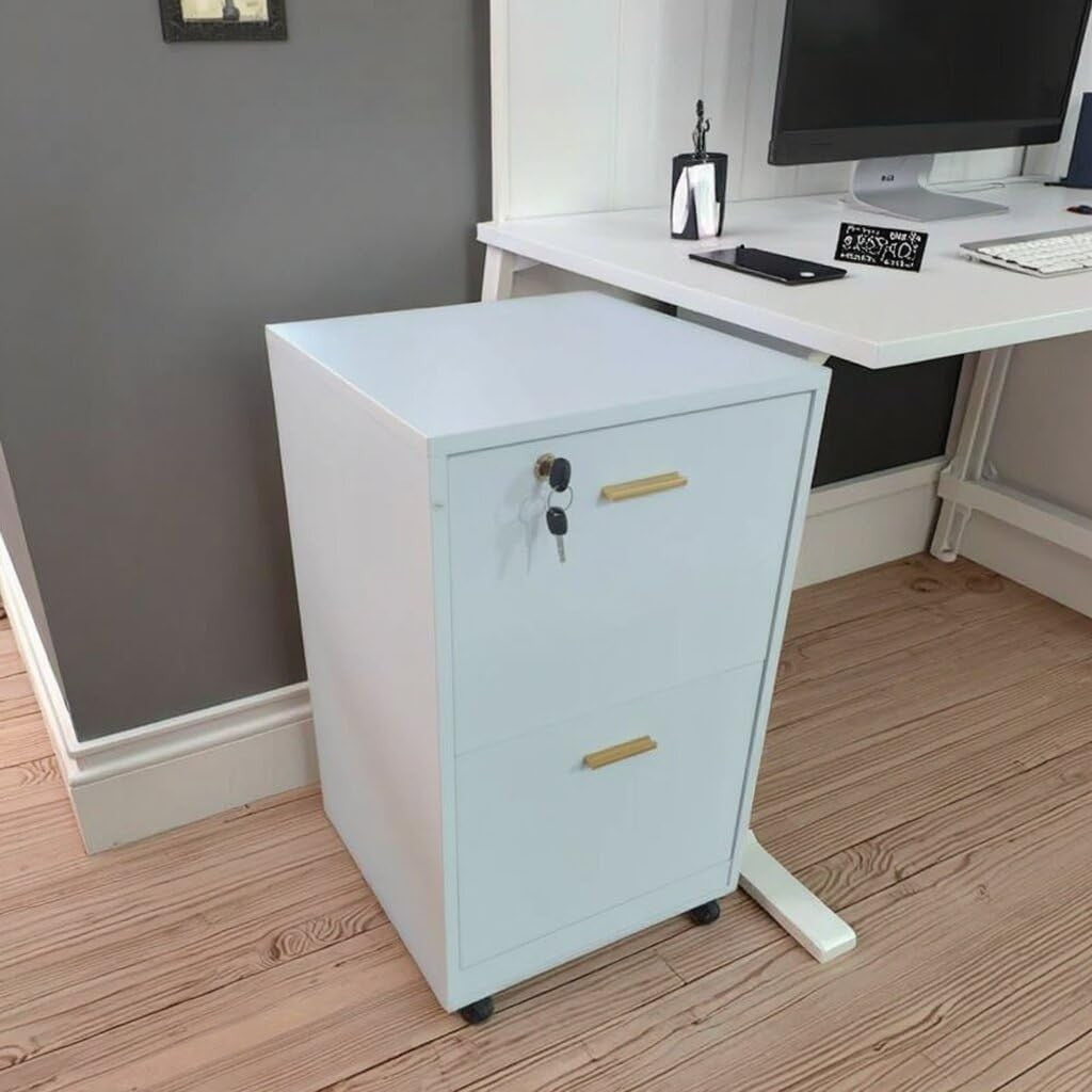 Locking 2 Drawer Rolling File Cabinet Vertical Under Desk Office Storage