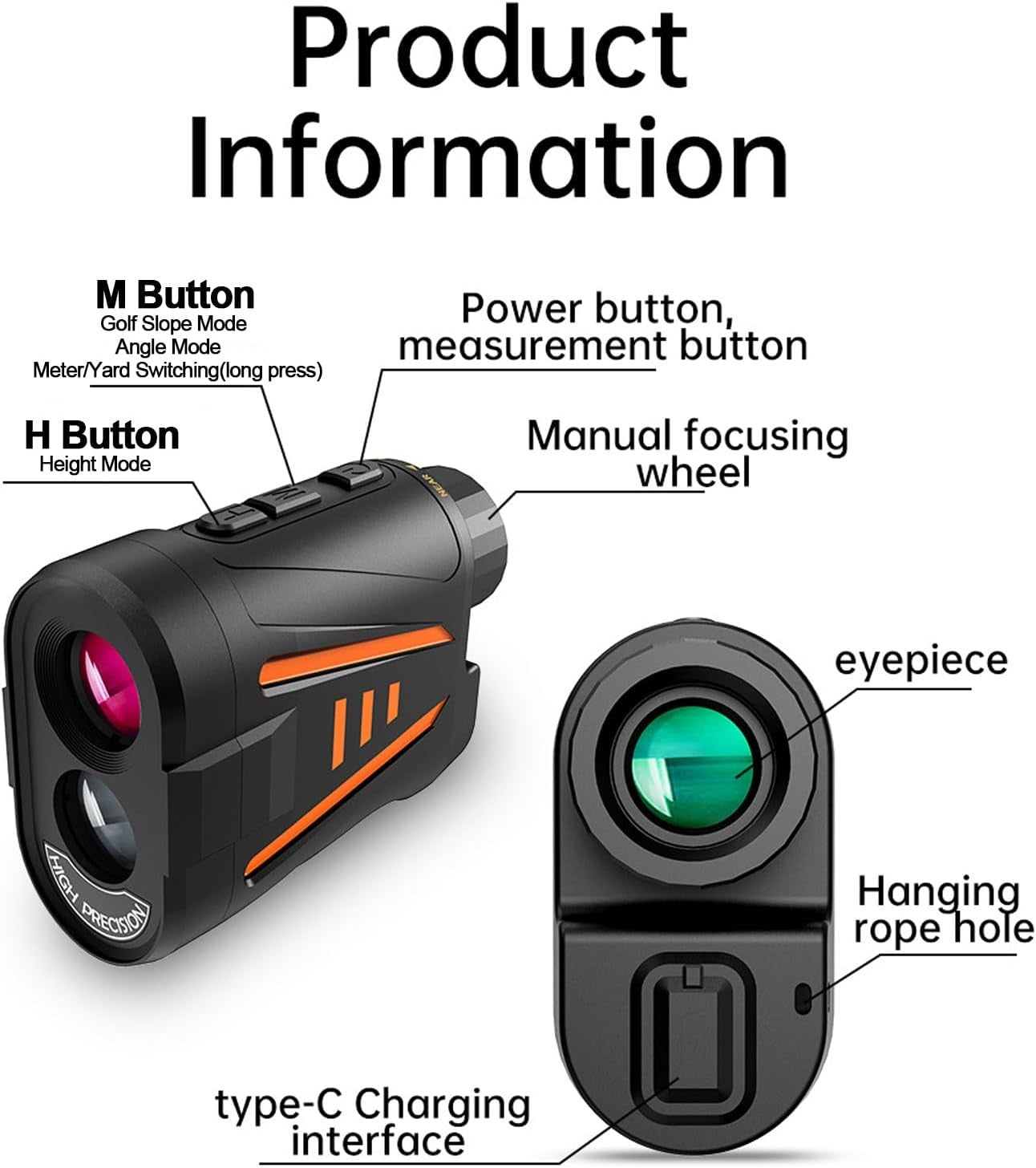 Golf Laser Rangefinder 1800 Yards Slope Mode Flag Lock 6X Magnification