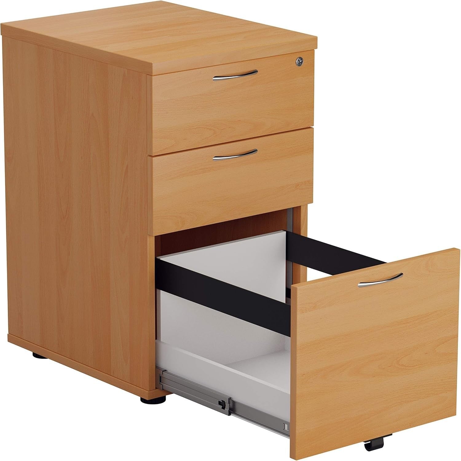 Beech Under Desk Filing Cabinet 3 Drawer Lockable A4 Foolscap