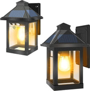 Solar Wall Lantern Lights 2 Pack Vintage Motion Sensor IP65 Outdoor