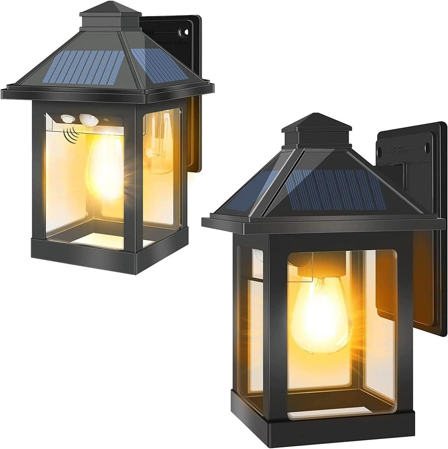 Solar Wall Lantern Lights 2 Pack Vintage Motion Sensor IP65 Outdoor
