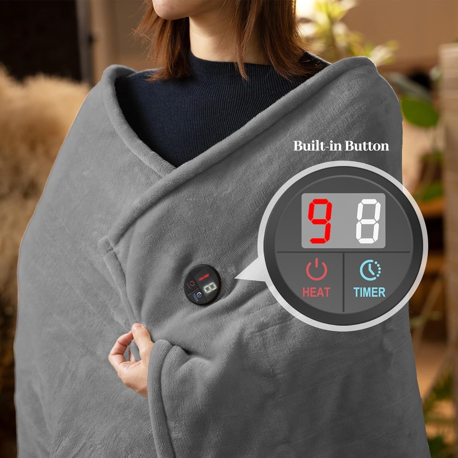 Electric Heated Throw Blanket 130x160cm 10 Heat Levels Auto Off Washable