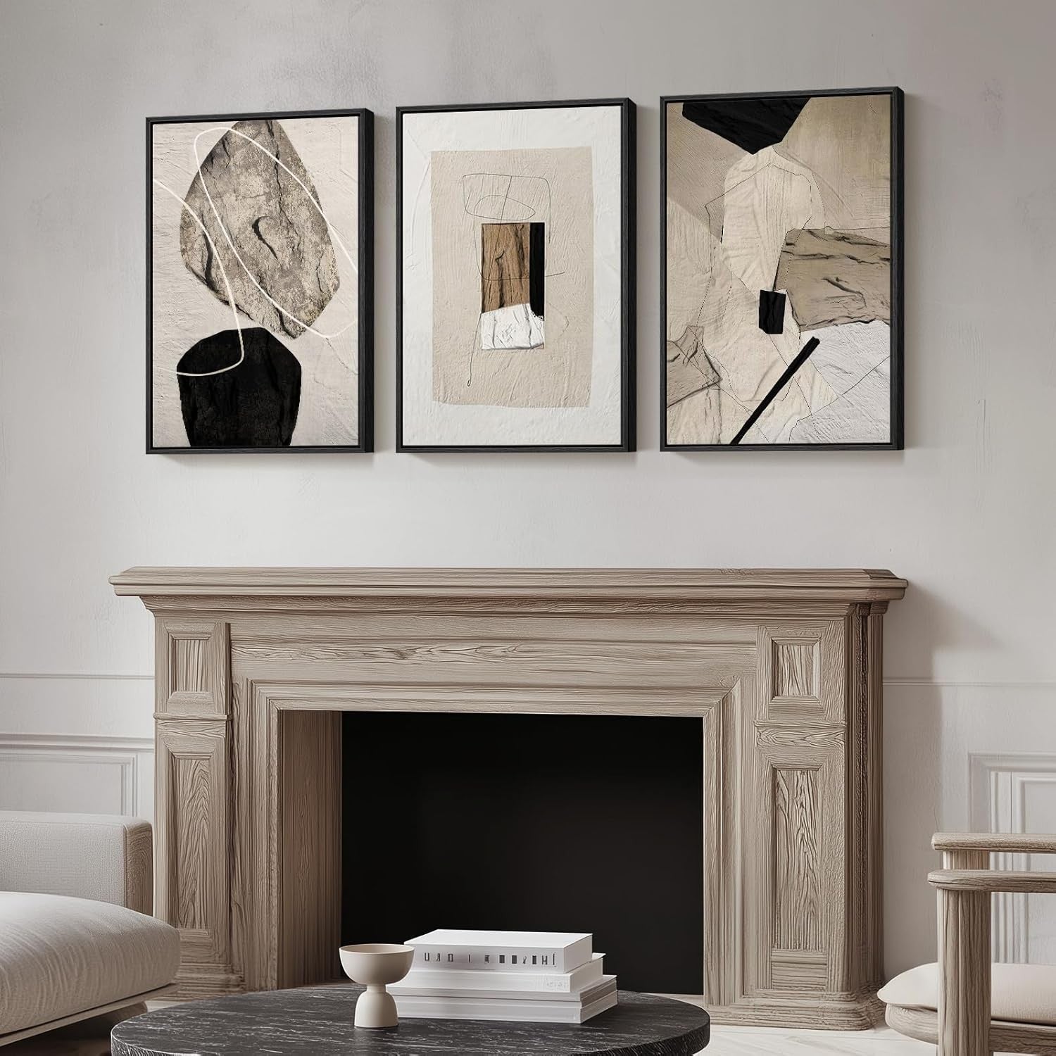 Framed Neutral Abstract Wall Art Set of 3 16x24in Modern Canvas