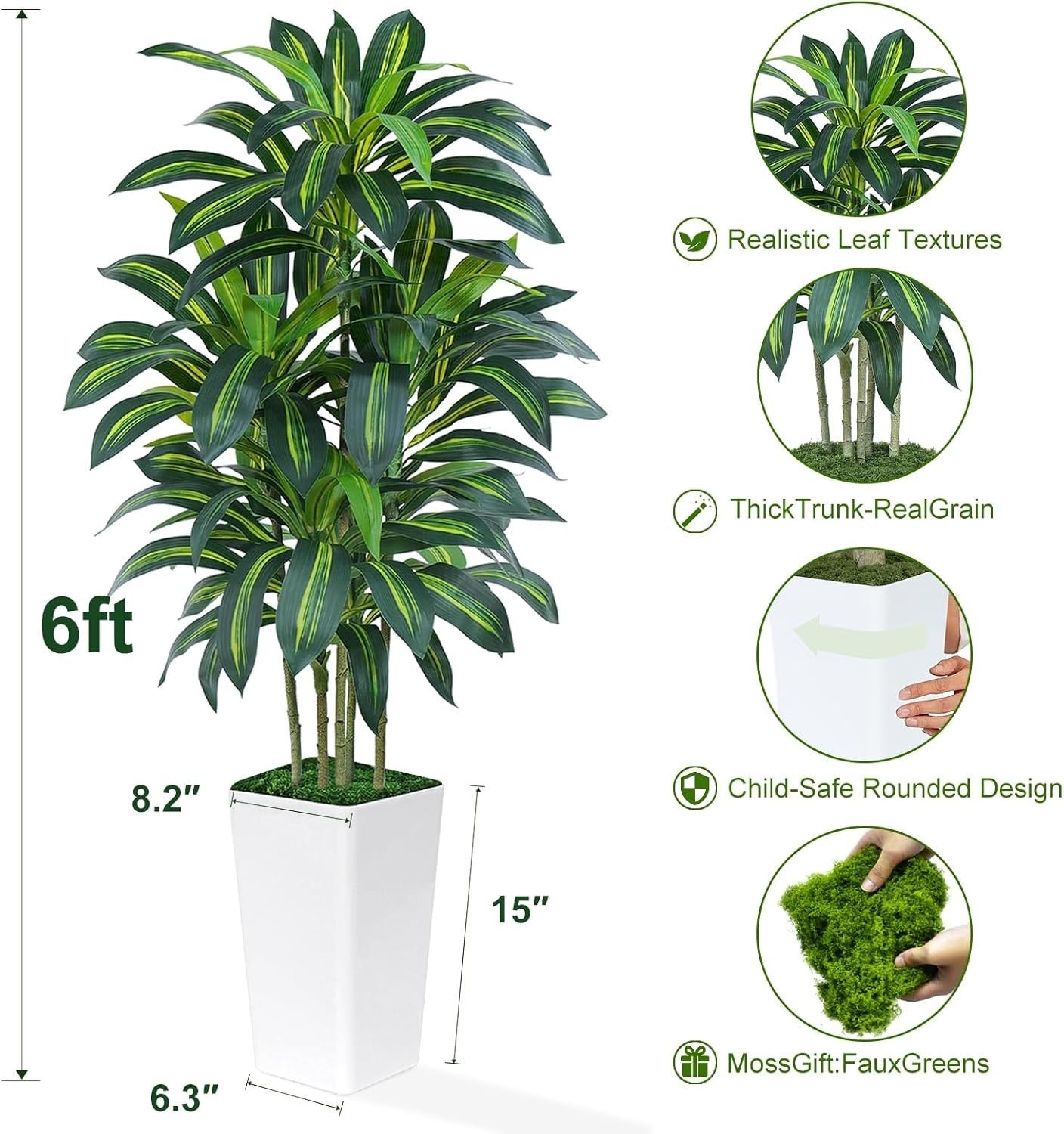 180cm Artificial Dracaena Tree Faux Tropical Indoor Home Office Decor Plant