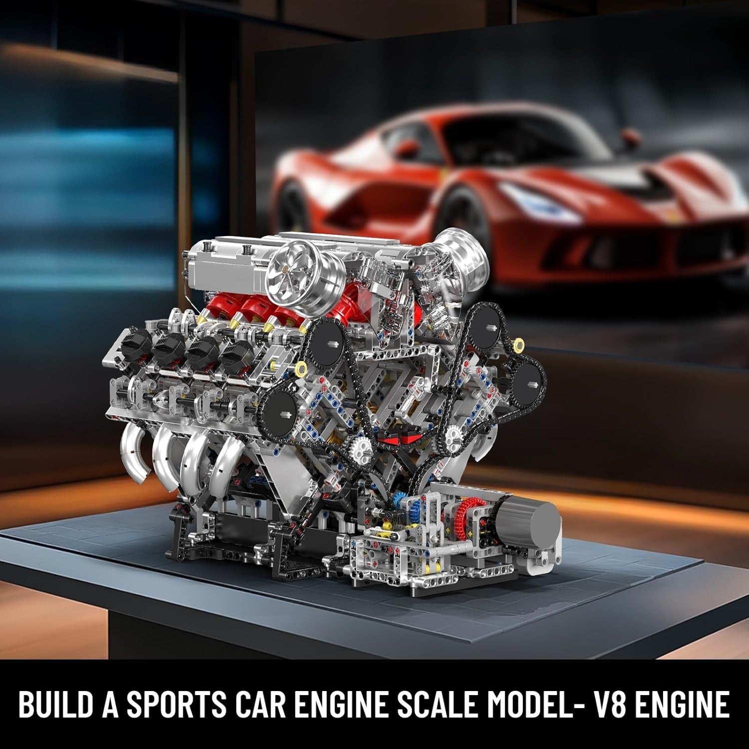 V8 Engine Model Kit Twin Turbo Motor Build Set with Battery STEM Toy