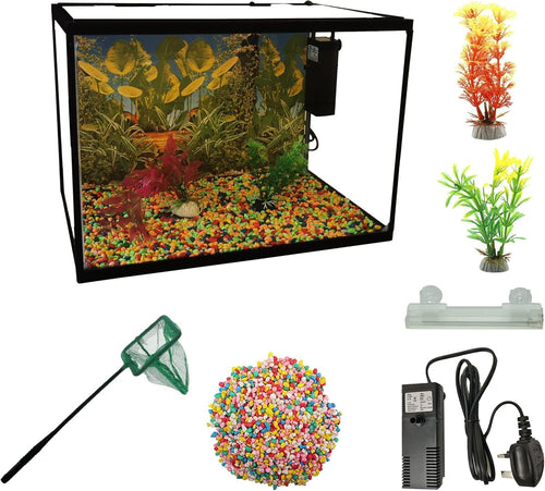 LED Glass Aquarium Fish Tank 26L Starter Kit Light Air Pump Filter Net