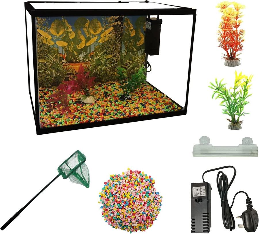 LED Glass Aquarium Fish Tank 26L Starter Kit Light Air Pump Filter Net
