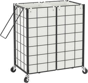 120L Double Laundry Hamper on Wheels with 2 Removable Bags Metal Rolling Basket