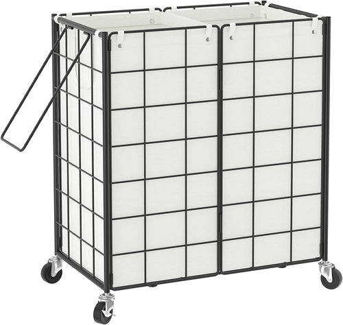 120L Double Laundry Hamper on Wheels with 2 Removable Bags Metal Rolling Basket