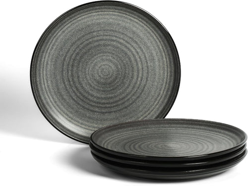 4pc Stoneware Dinner Plates Set Black Scratch Resistant Modern Dining