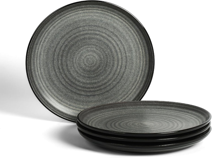 4pc Stoneware Dinner Plates Set Black Scratch Resistant Modern Dining