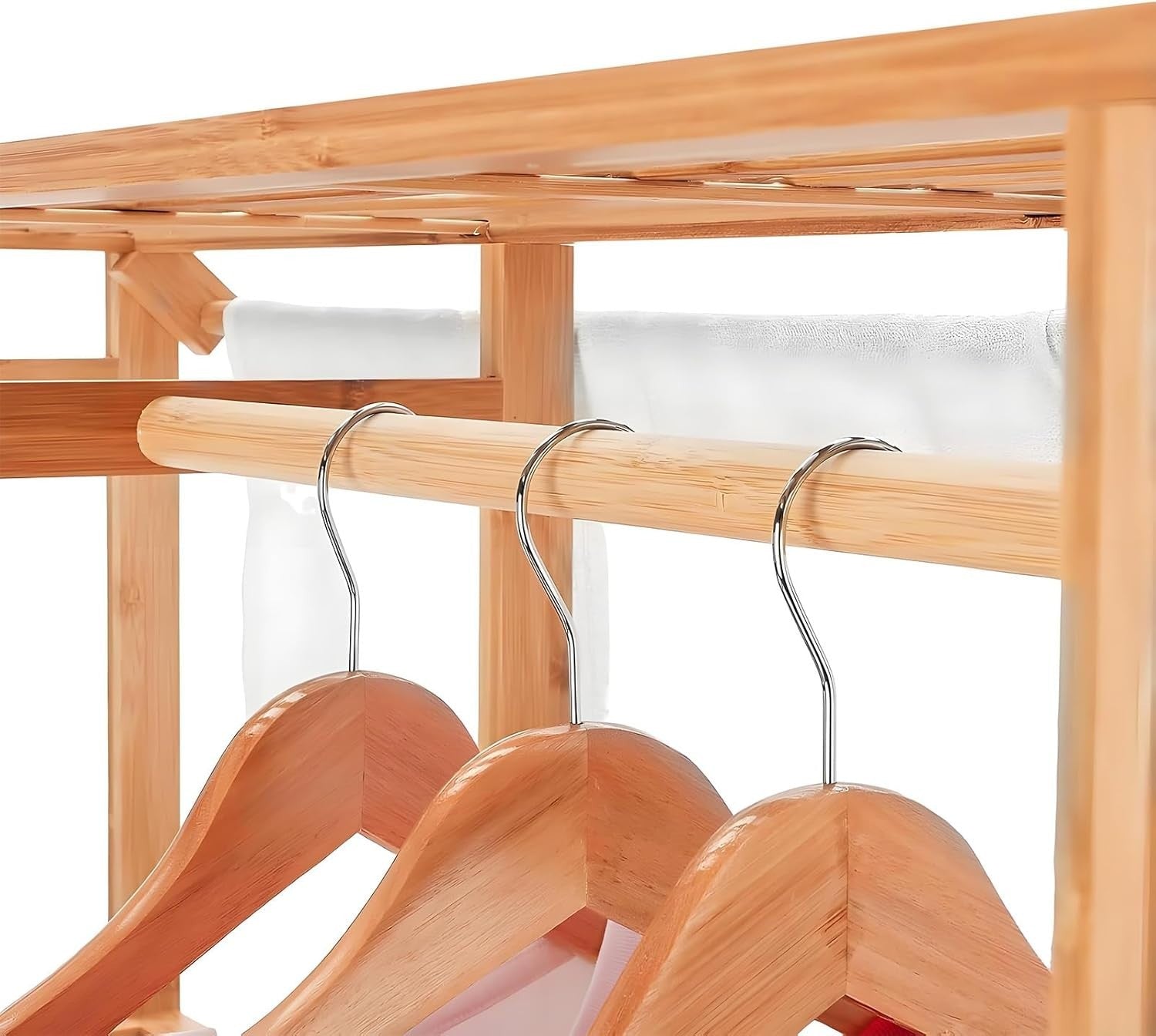 Bamboo Clothes Rail 147cm Garment Rack with 4 Shelves Open Wardrobe