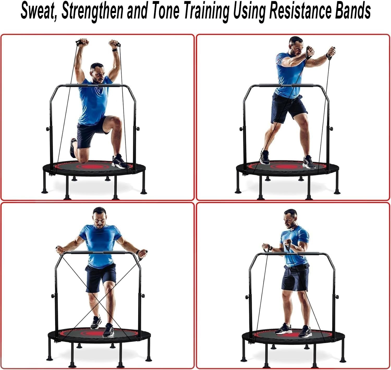 40in Foldable Fitness Rebounder Adjustable Handle Bands Indoor