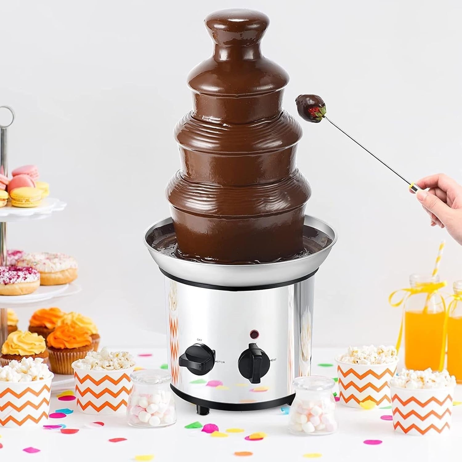 4 Tier Chocolate Fountain Machine Electric Fondue Set 220V UK Plug
