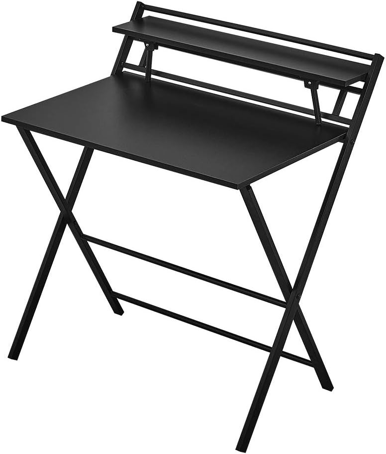 Folding Computer Desk Small Space Laptop Study Table with Shelf Black