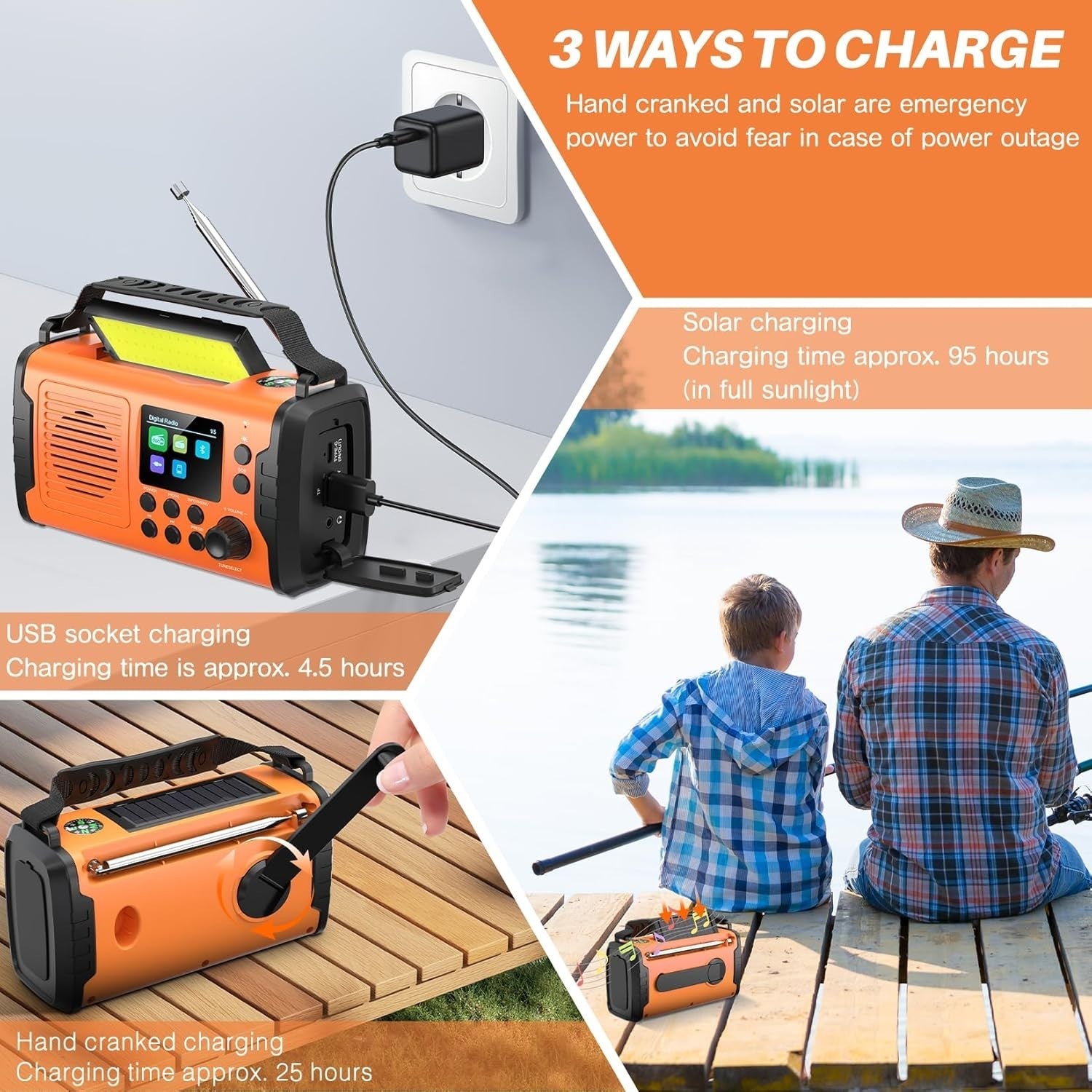 20000mAh Emergency Solar Hand Crank Radio with DAB/FM Bluetooth