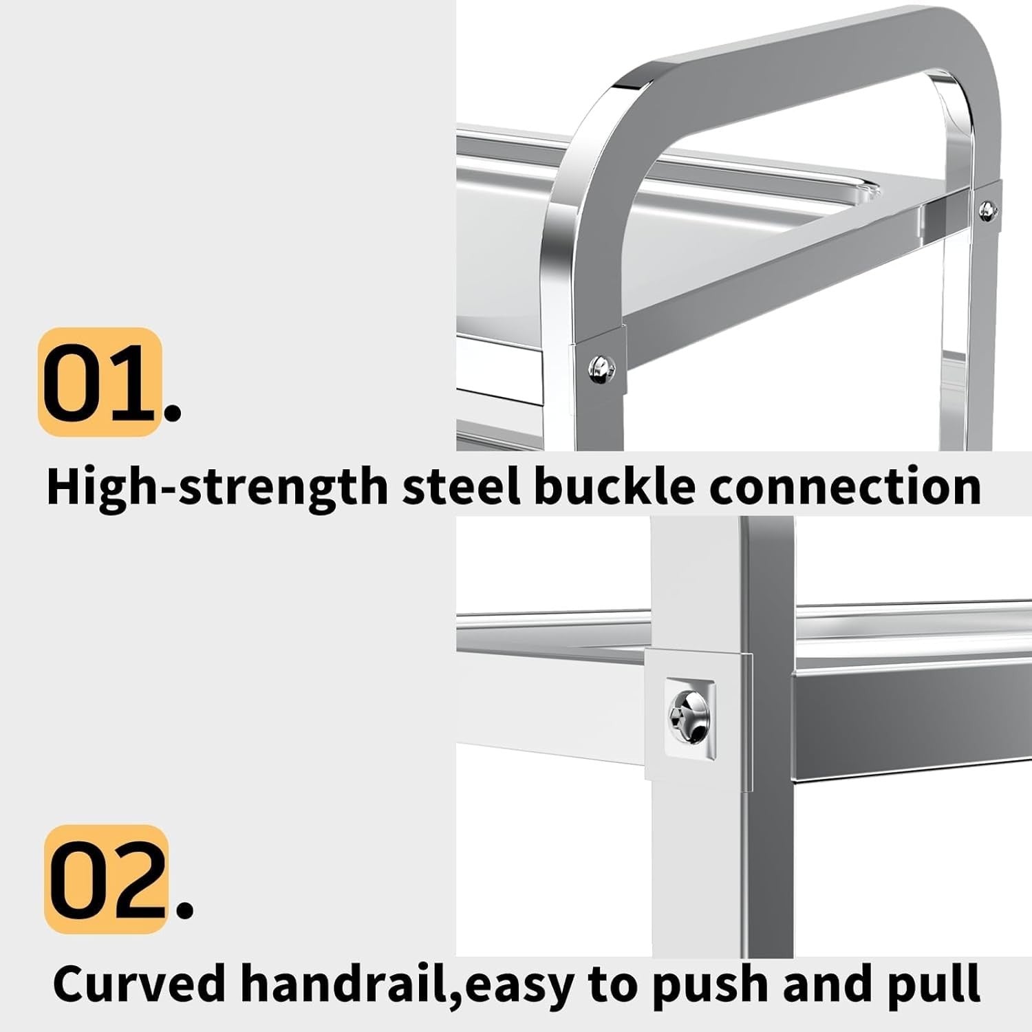 Large Stainless Steel 3 Tier Kitchen Trolley 100kg Cart