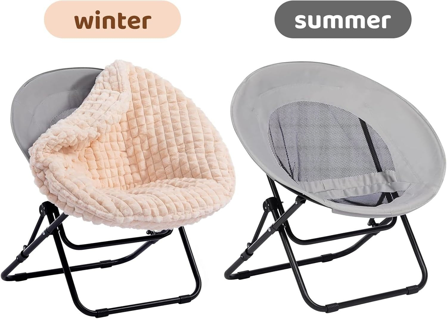 Comfy Faux Fur Folding Moon Chair - Portable Lounge Chair for Living Room