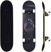 31" Double Kick Skateboard Maple Deck Beginners Kids Adults w/ T-Tool Blue Stars