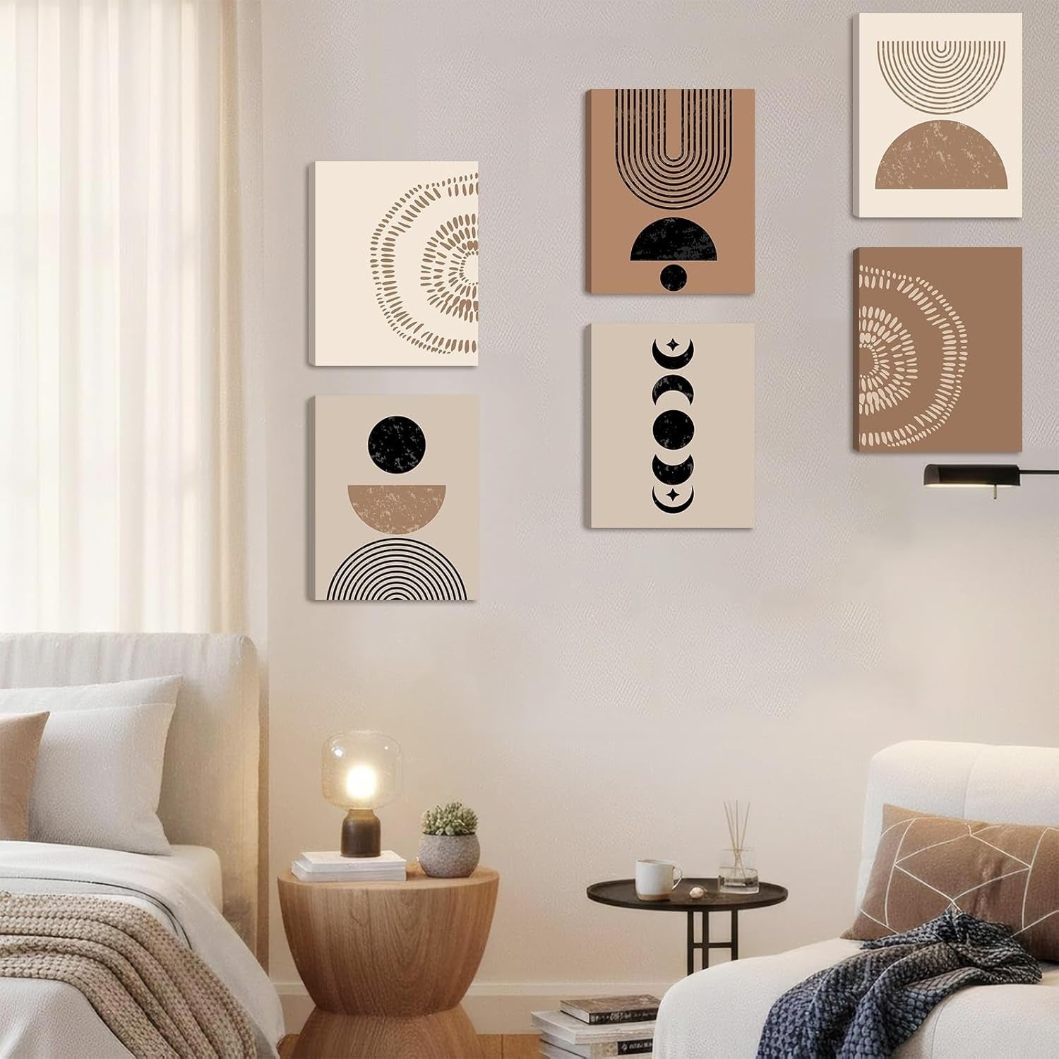 Set of 6 Boho Abstract Canvas Wall Art Framed 20x25cm