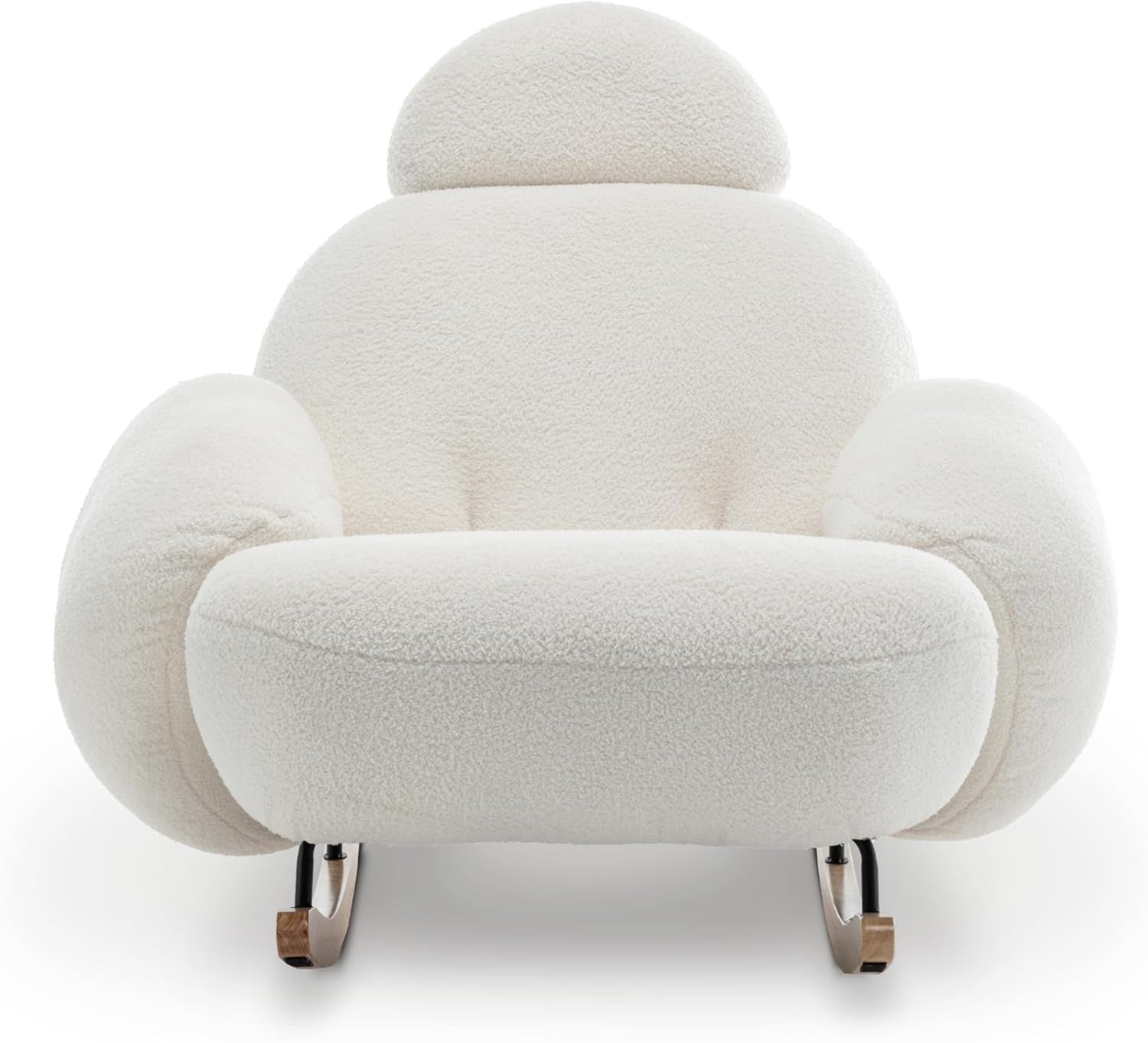 Large White Boucle Rocking Chair with Solid Wood Frame & Plush Comfort