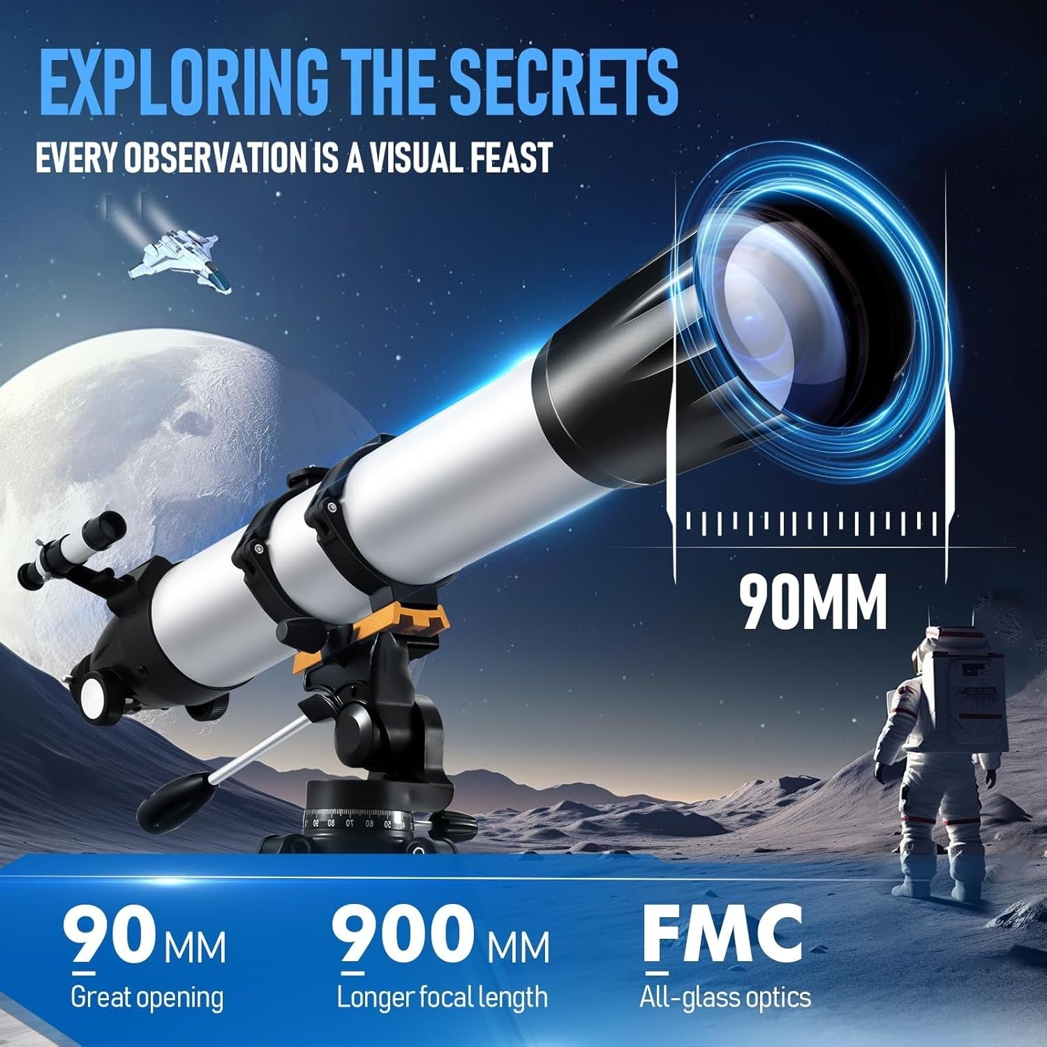 90mm Refractor Telescope for Adults & Kids, 675X Magnification, Tripod
